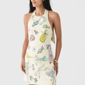 Alemais Printed Cream Cotton Pinafore Dress